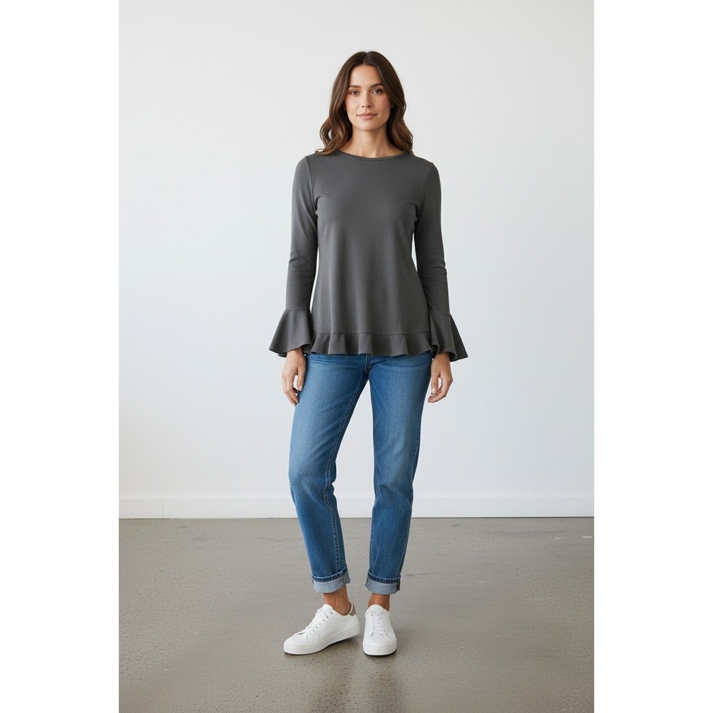 Lulus Charcoal Grey Ruffle Peplum Long Bell Sleeve Top Tunic Medium NWT